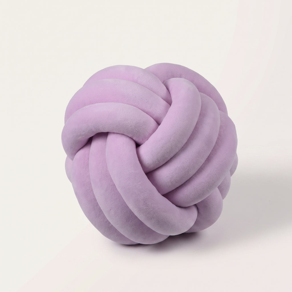 Coussin nœud en velours violet, boule tressée de 20 cm