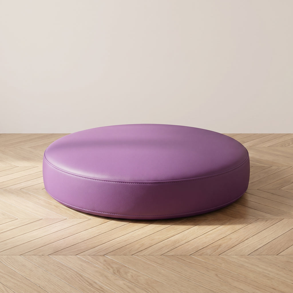 Coussin de sol rond en simili cuir violet
