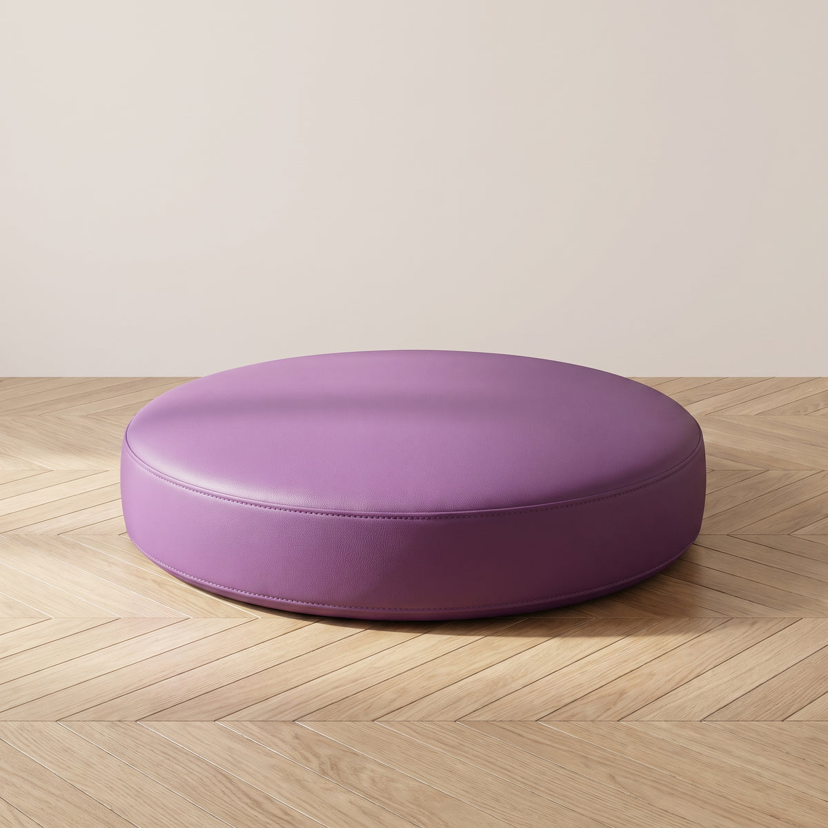 Coussin de sol rond en simili cuir violet